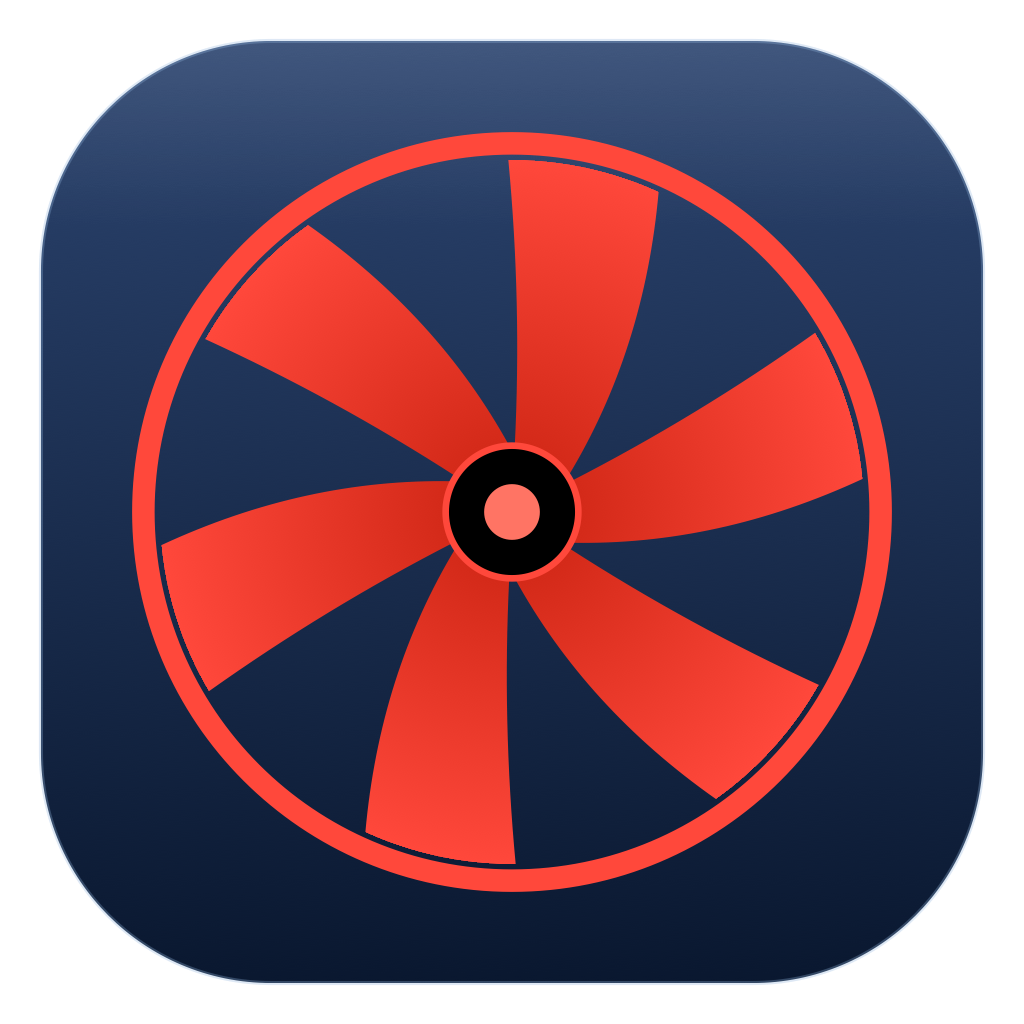 Heatsink app icon — glowing red fan on a navy plate