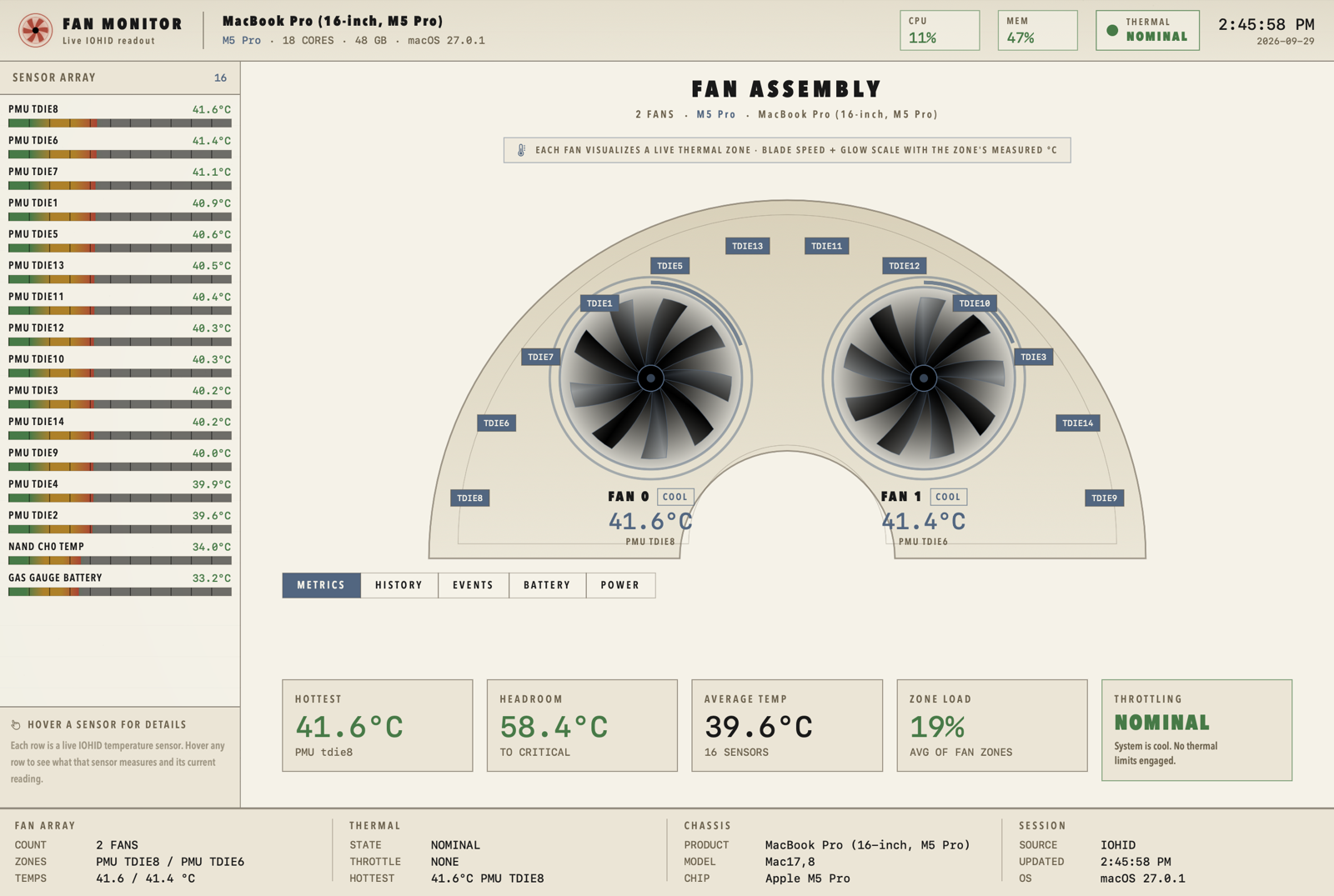 Heatsink dashboard with the Paper light theme — warm cream chassis with ink-black text and faint grain