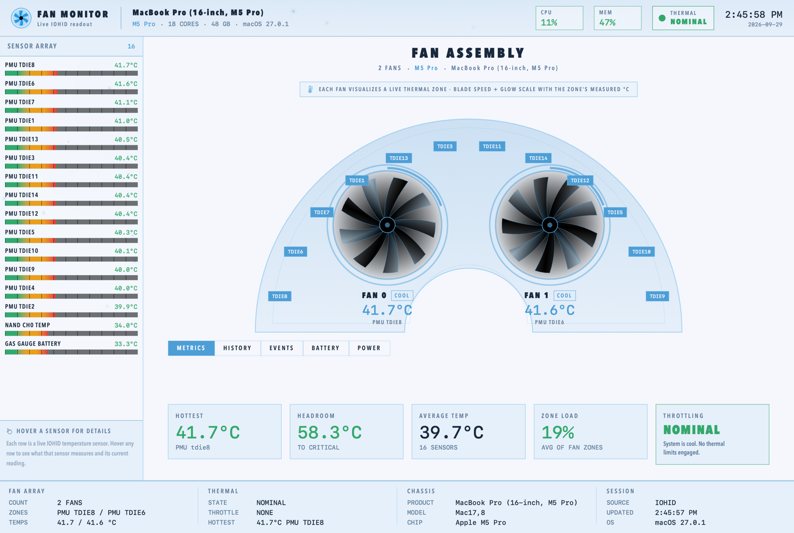 Heatsink dashboard with the Polaris light theme — frost-white plate with drifting snow